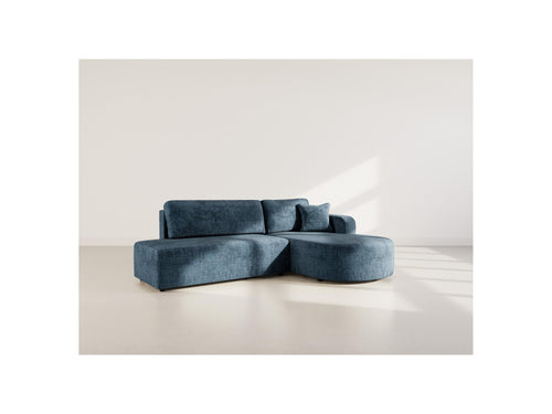 Miro - Sofá esquinero convertible con cajón - 4 plazas - Terciopelo texturizado - Azul