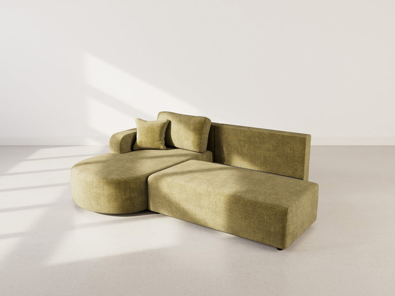 Miro - Convertible Corner Sofa with Chest - 4 Seater - Textured Velvet - Olive Green