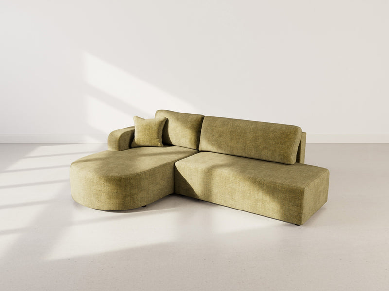 Miro - Convertible Corner Sofa with Chest - 4 Seater - Textured Velvet - Olive Green