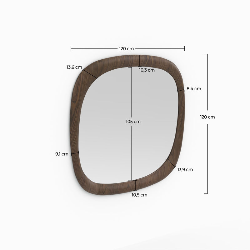 Miroir carré Yoko en placage noyer, 120 x 120 cm