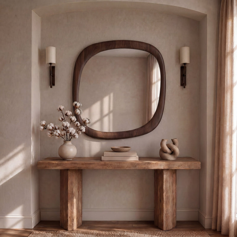 Miroir carré Yoko en placage noyer, 120 x 120 cm