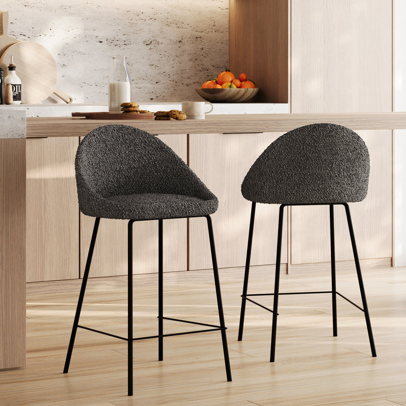 Chaise de bar mi-hauteur Misty effet laine bouclette grise 65 cm (lot de 2)