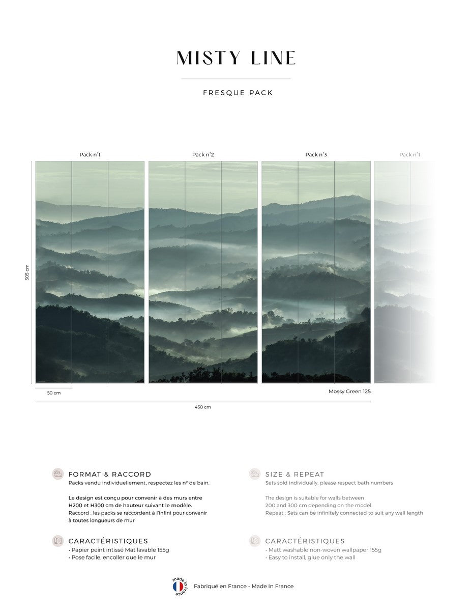 Misty Line Mural - Mossy Green