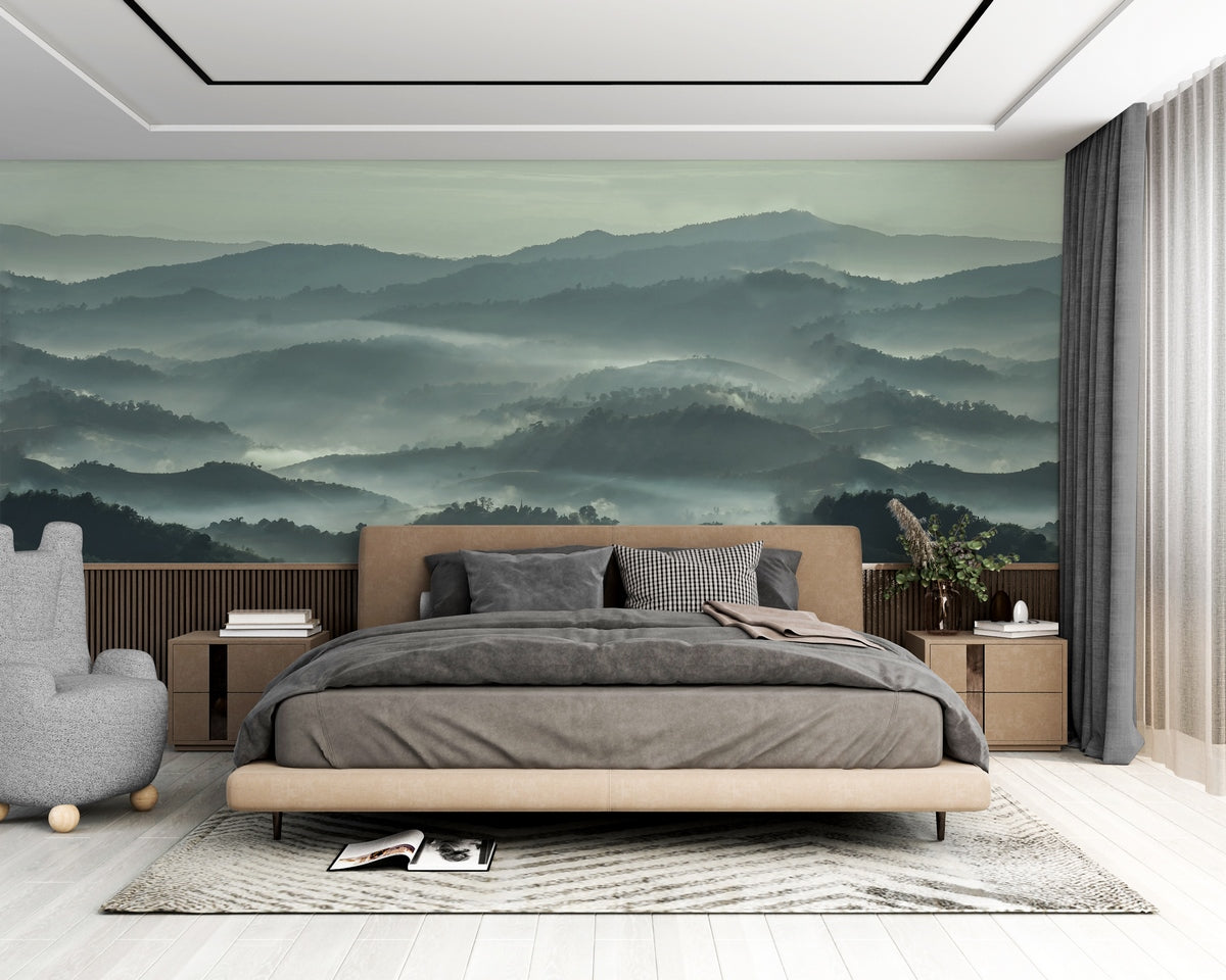 Misty Line Mural - Mossy Green