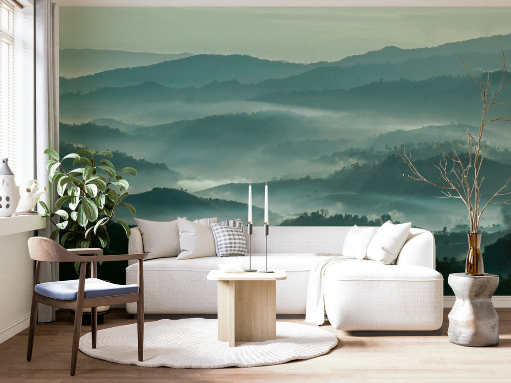 Misty Line Mural - Mossy Green