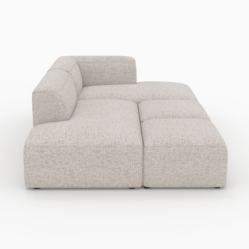 Canapé d'angle droit modulable Hestia, tissu beige 4 places, 2 poufs