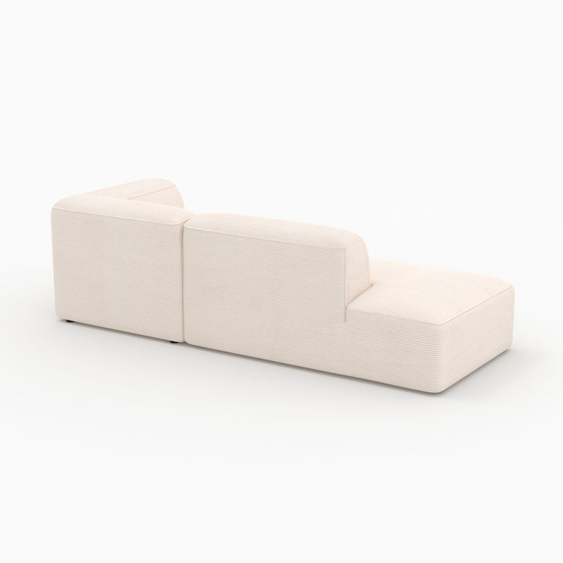 Canapé d'angle droit modulable Mina en velours côtelé blanc 4 places