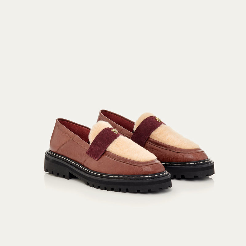 Mocassin Cuir Mia Ecorce Et Peau Lainee Creme