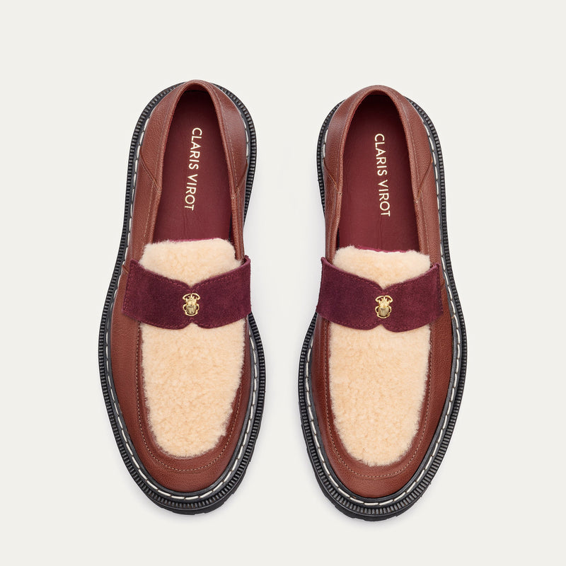 Mocassin Cuir Mia Ecorce Et Peau Lainee Creme