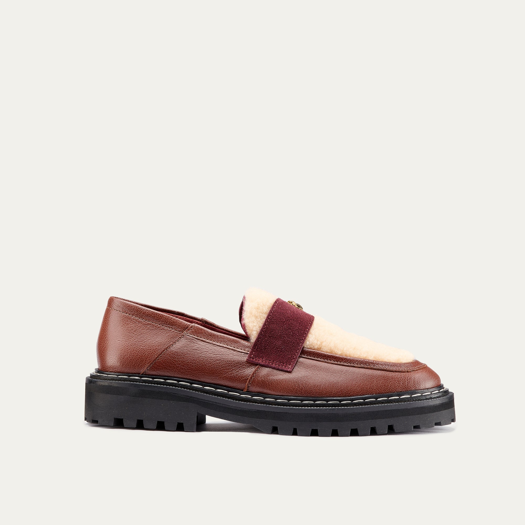 Mia Bark Leather Moccasin And Cream Shearling