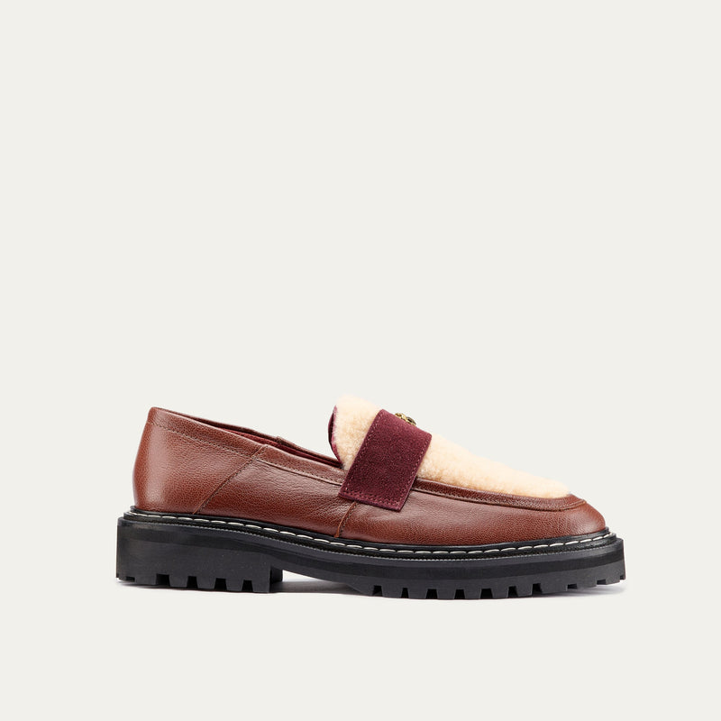 Mocassin Cuir Mia Ecorce Et Peau Lainee Creme