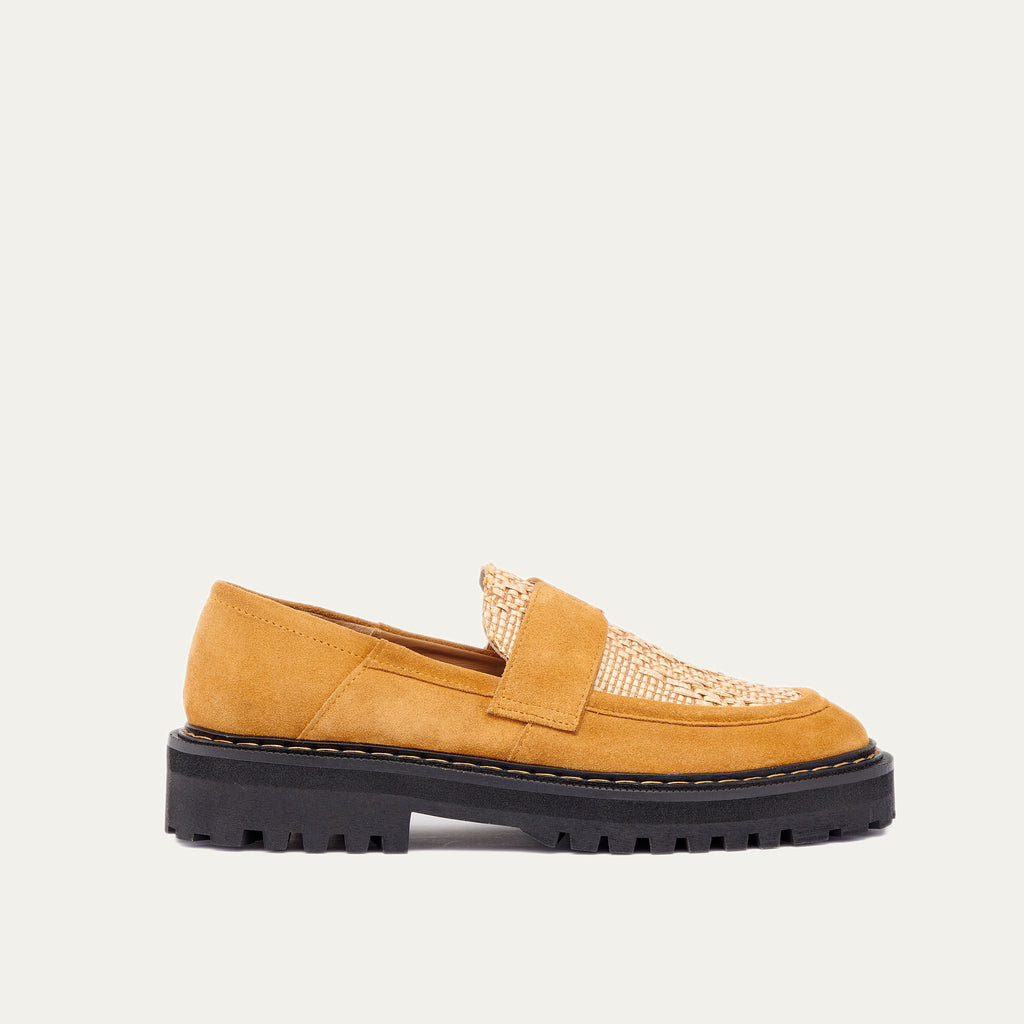 Mocassin Cuir Mia Pecan Et Raphia