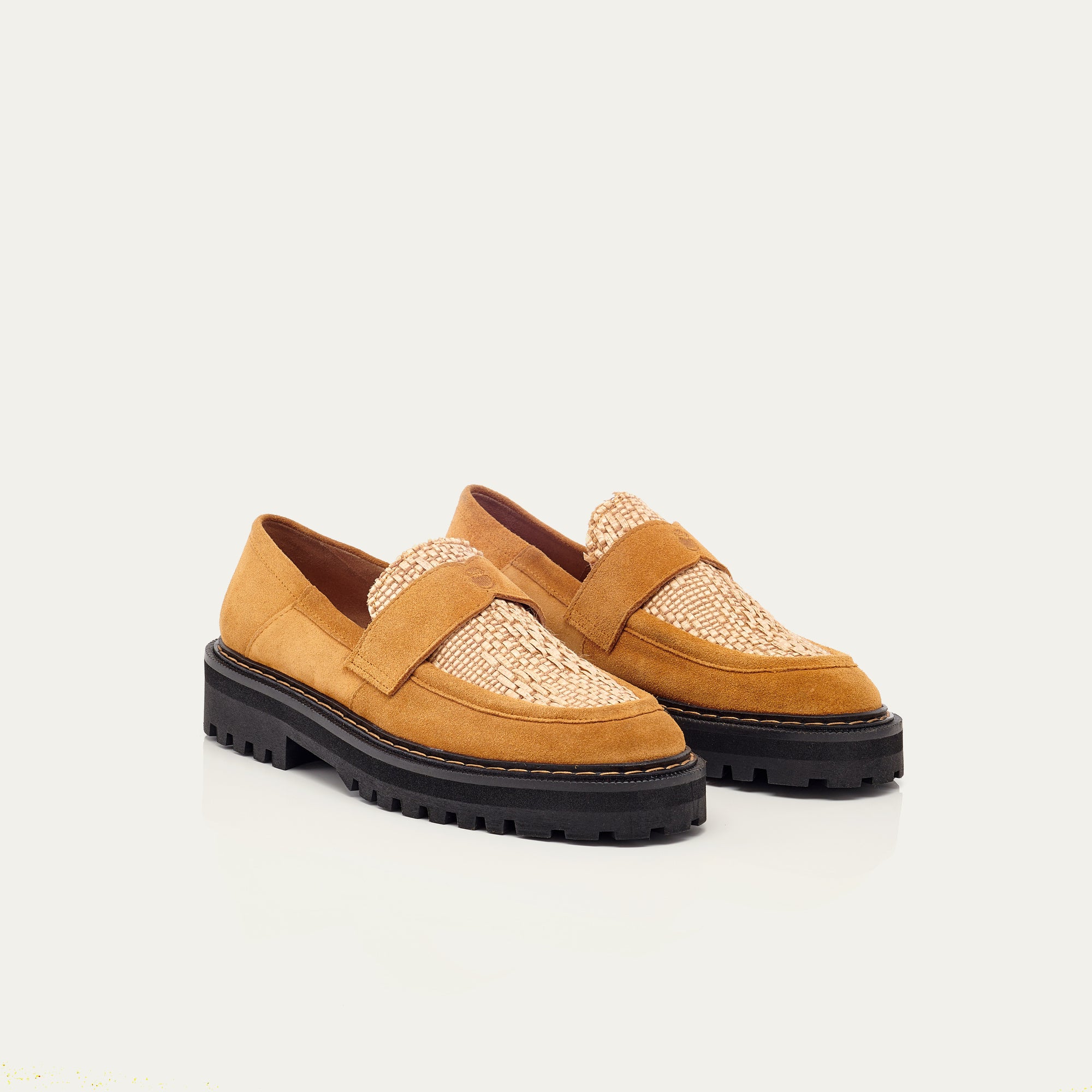 Mocassin Cuir Mia Pecan Et Raphia