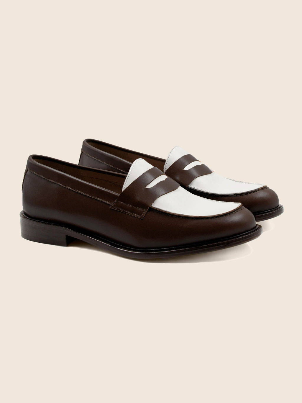 Mocassins Cuir Marron Blanc - Femme