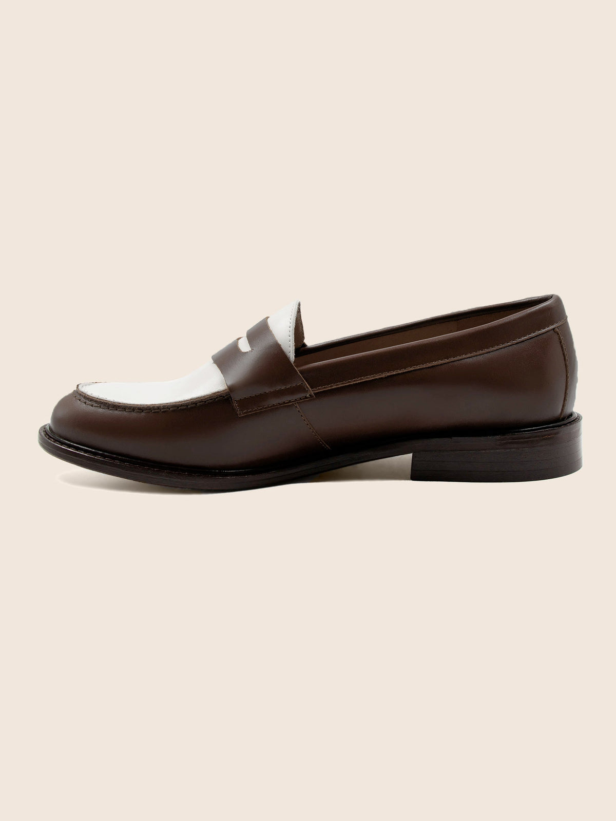 Mocassins Cuir Marron Blanc - Femme