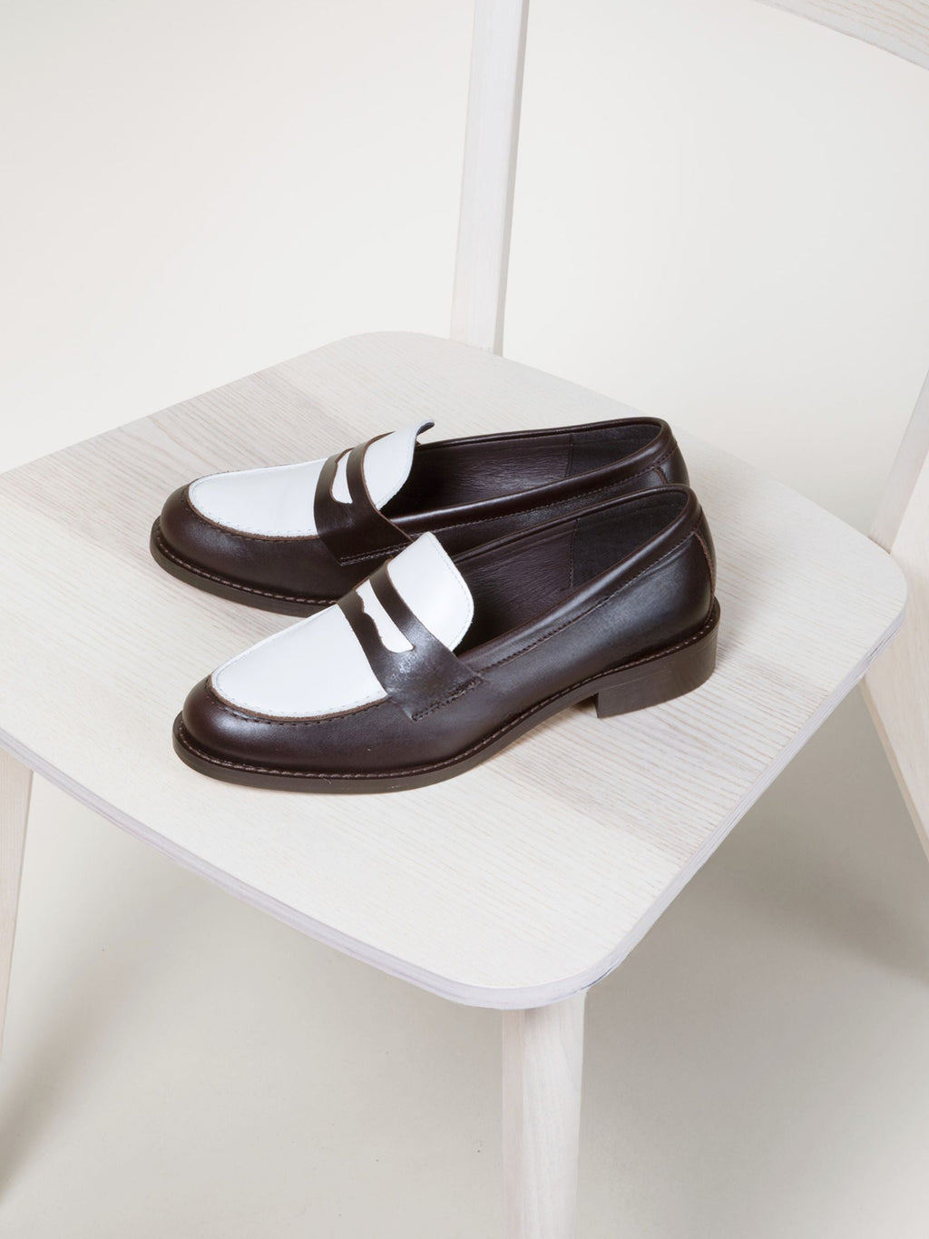 Mocassins Cuir Marron Blanc - Femme