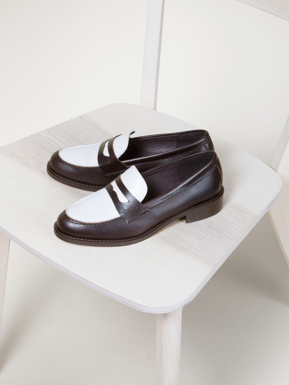 Mocassins Cuir Marron Blanc - Femme