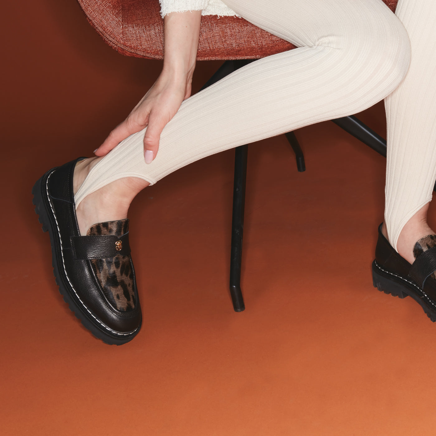Mia Leather Moccasin Black Ocelot