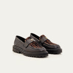 Mia Leather Moccasin Black Ocelot