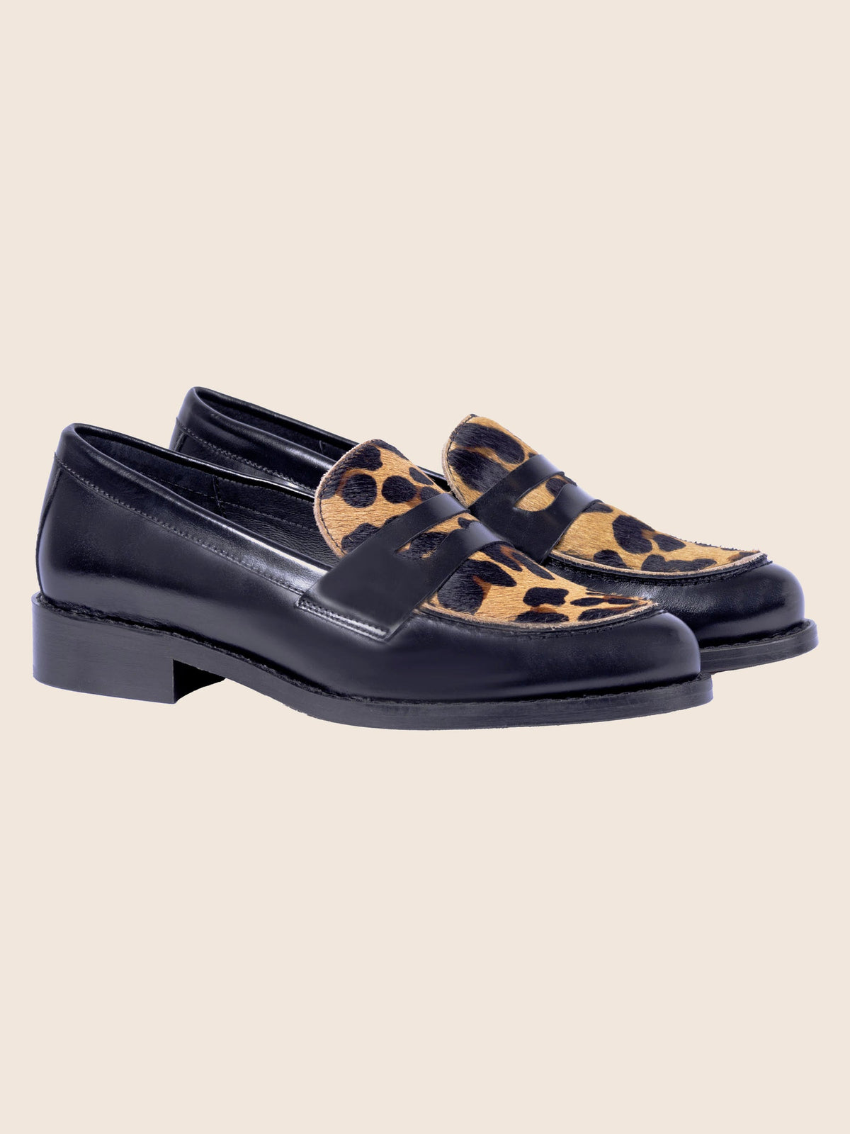 Mocassins Cuir Noir Léopard - Femme