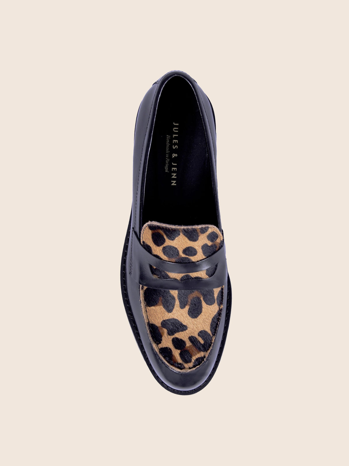 Mocassins Cuir Noir Léopard - Femme