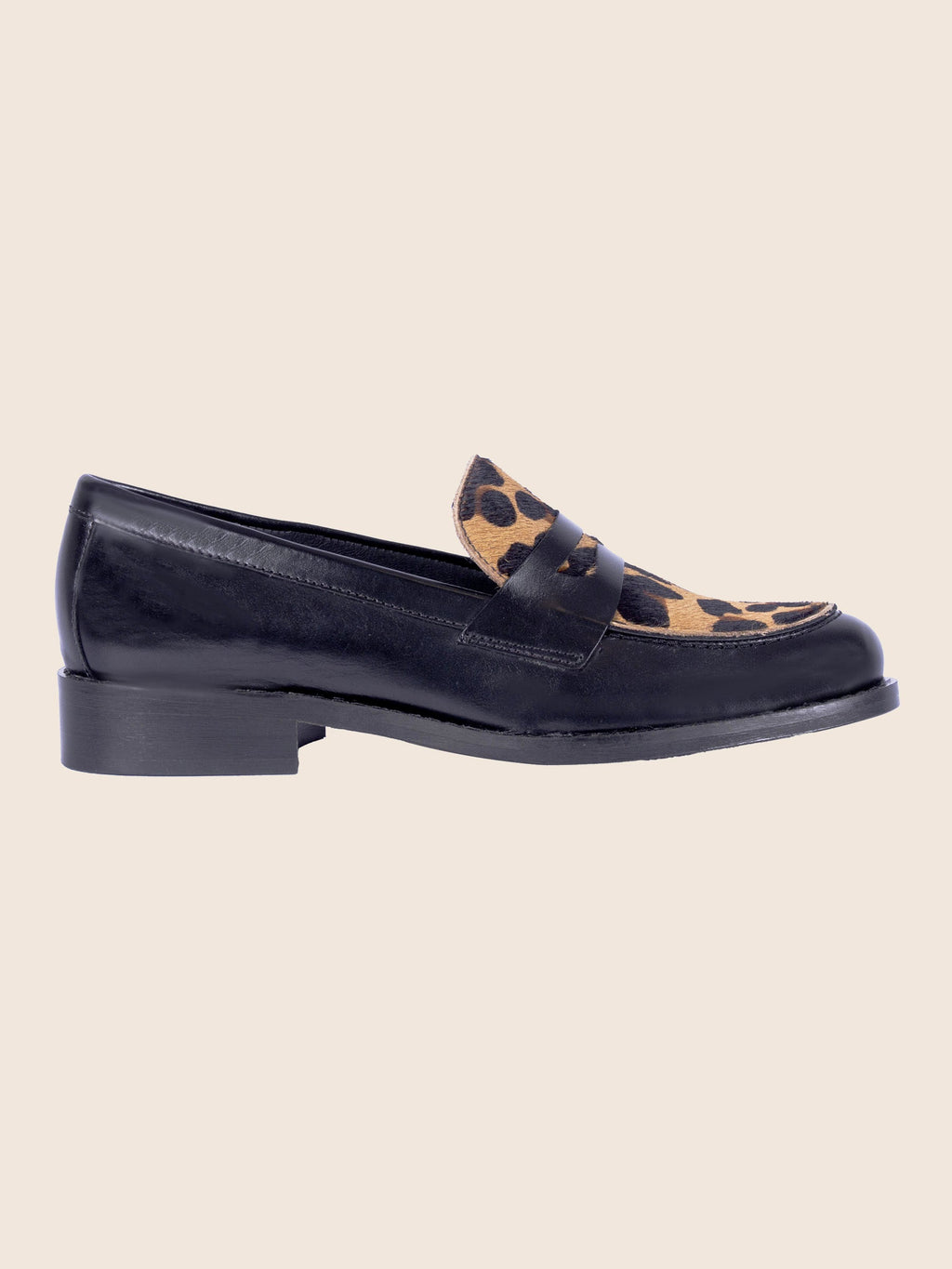 Mocassins Cuir Noir Léopard - Femme