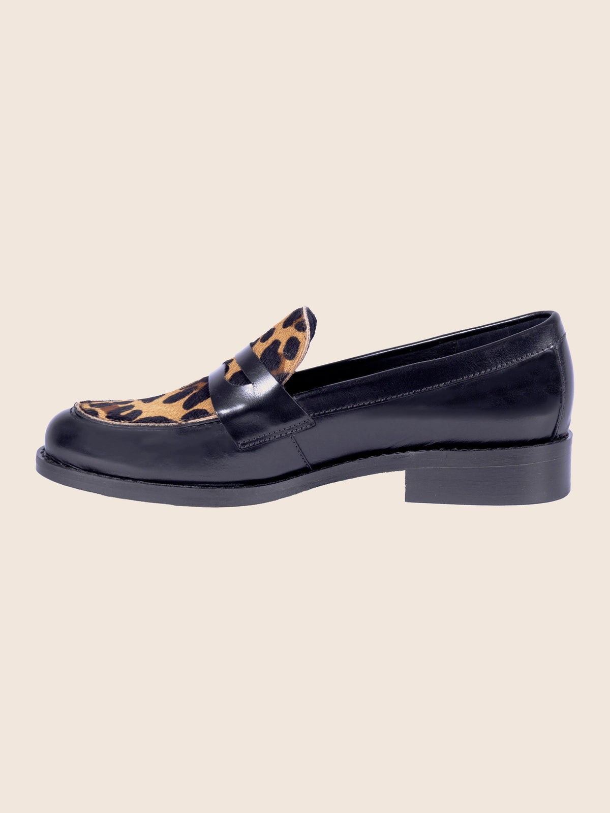 Mocassins Cuir Noir Léopard - Femme