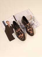 Mocassins Cuir Noir Léopard - Femme