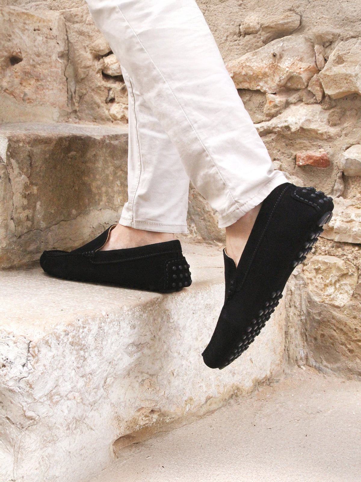 Mocassins Cuir Daim Noir - Homme