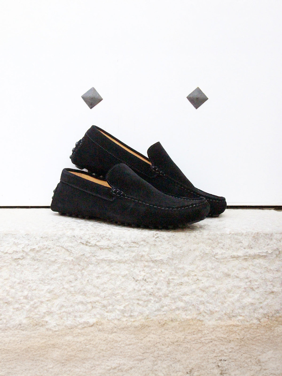 Mocassins Cuir Daim Noir - Homme