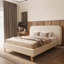 Lit double Modjo 160x200 cm en tissu gris/beige