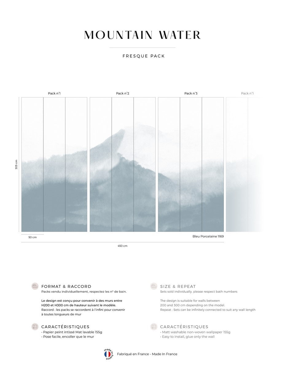 Wandschildering Mountain Water - Porseleinblauw