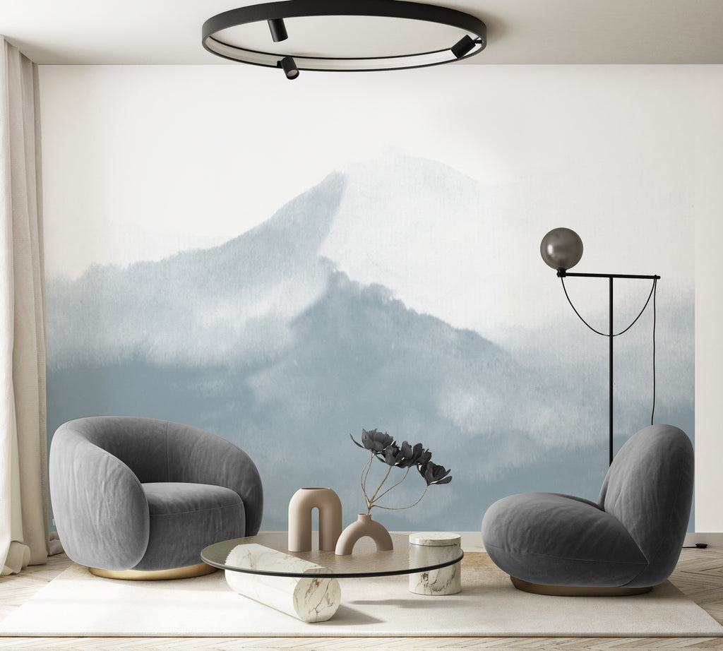 Wandschildering Mountain Water - Porseleinblauw