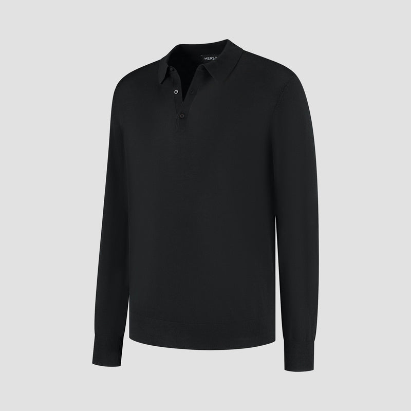 Polo Long Sleeve 100% Merino - Basalt Black