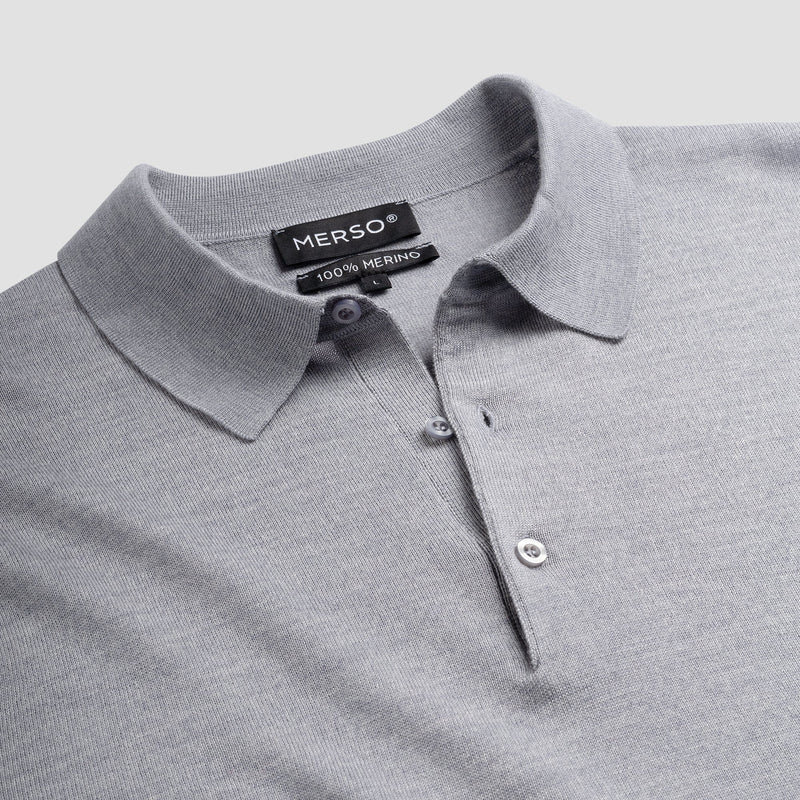 Polo Long Sleeve 100% Merino - Moonstone Grey