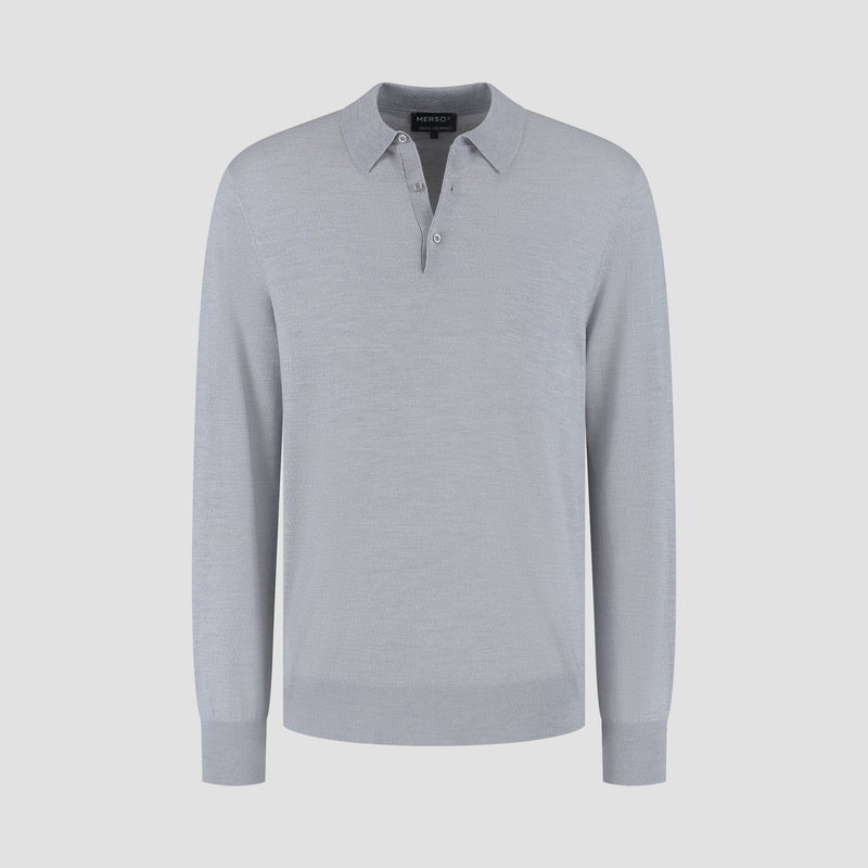 Polo Long Sleeve 100% Merino - Moonstone Grey