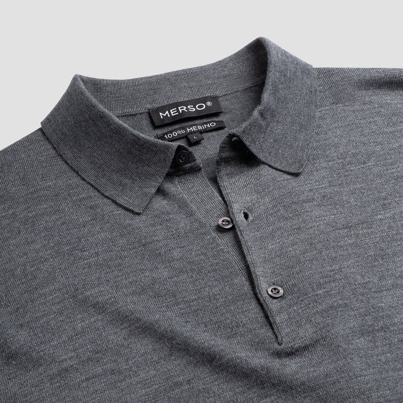 Polo Long Sleeve 100% Merino - Storm Grey