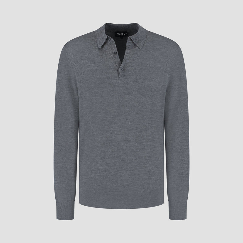 Polo Long Sleeve 100% Merino - Storm Grey
