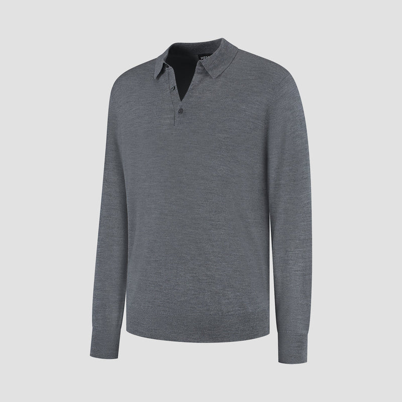Polo Long Sleeve 100% Merino - Storm Grey