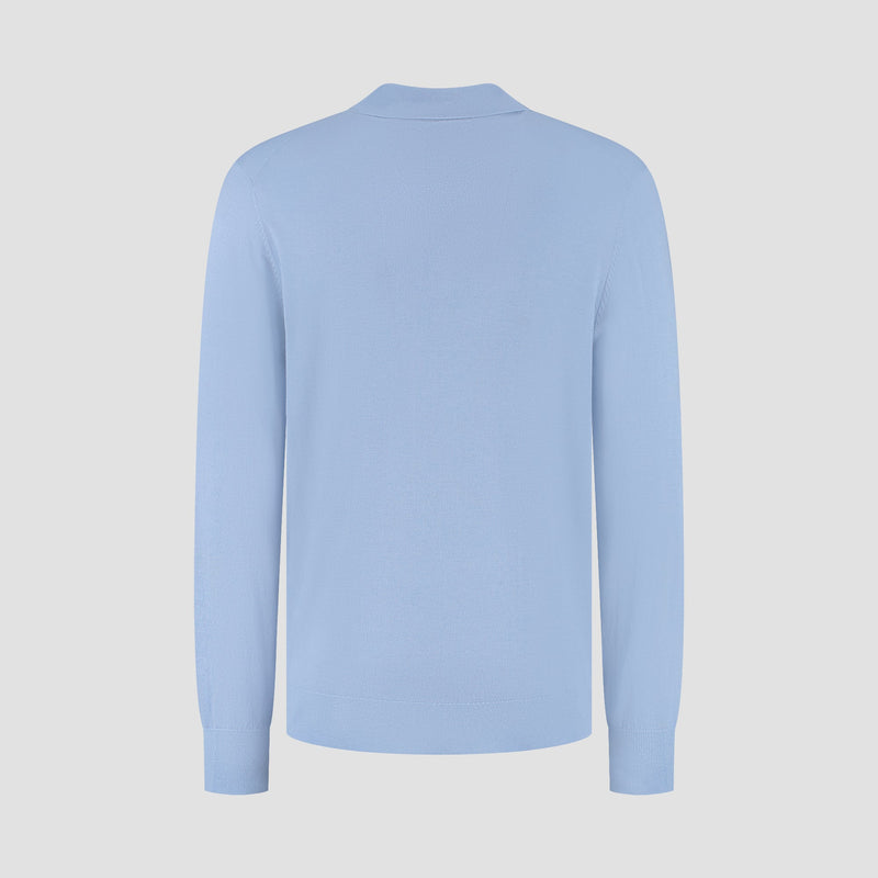 Polo Long Sleeve 100% Merino - Alpine Blue