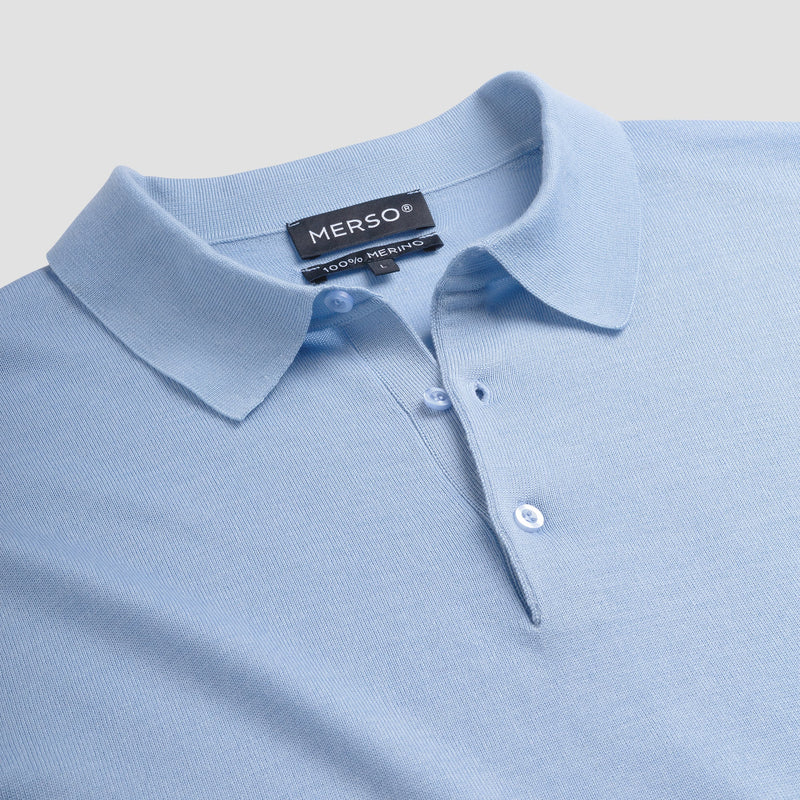 Polo Long Sleeve 100% Merino - Alpine Blue