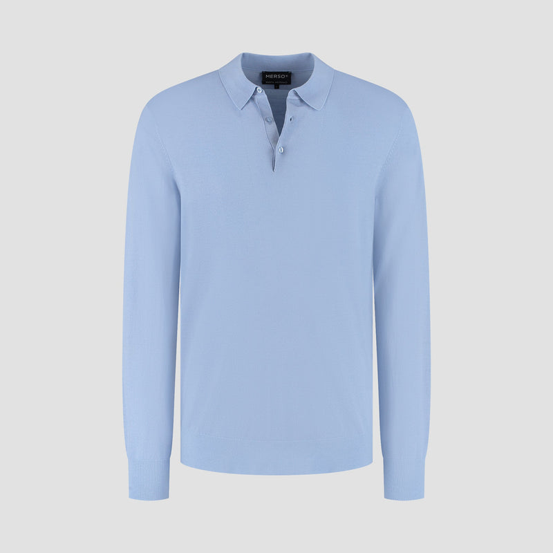 Polo Long Sleeve 100% Merino - Alpine Blue