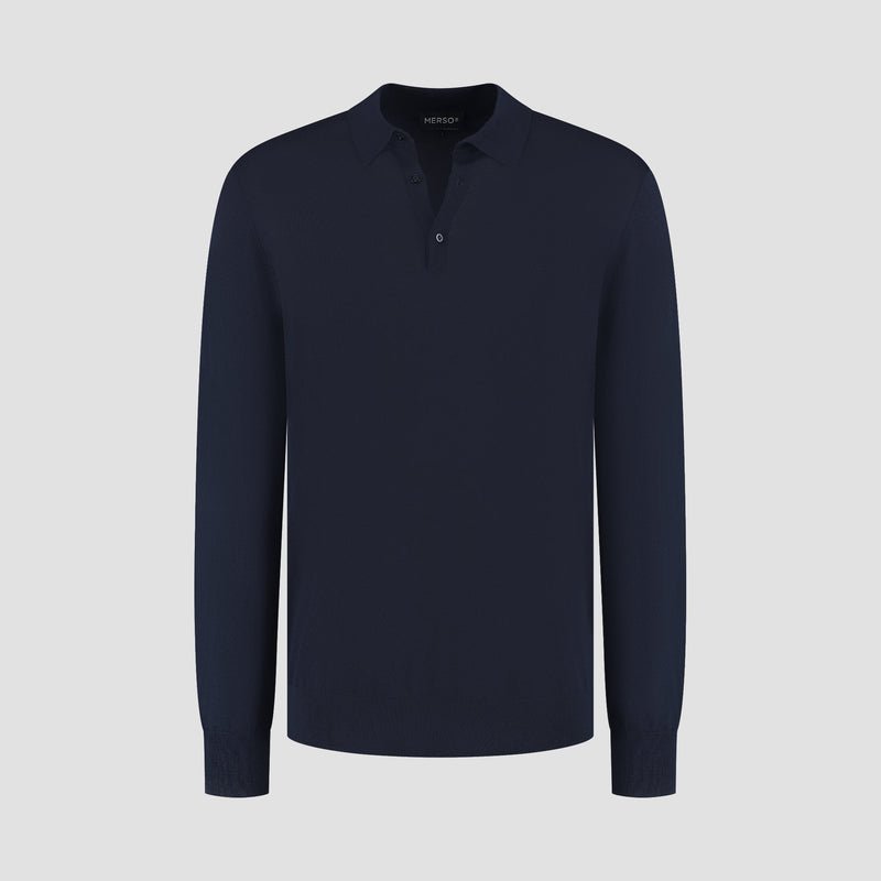 Polo Long Sleeve 100% Merino - Navy Blue