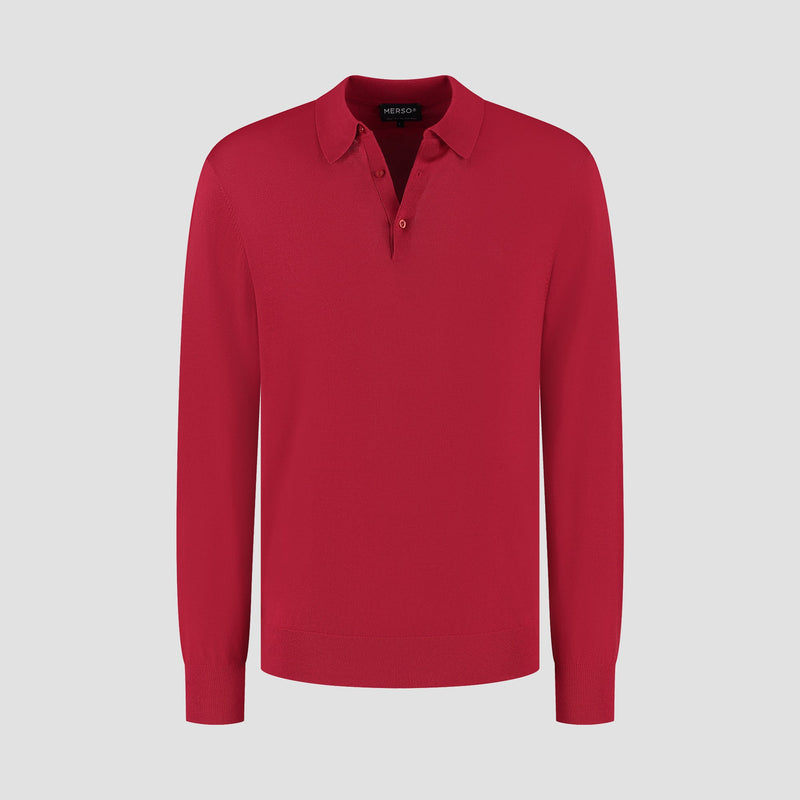 Pull Polo Long Sleeve 100% Merino - Pepper Red
