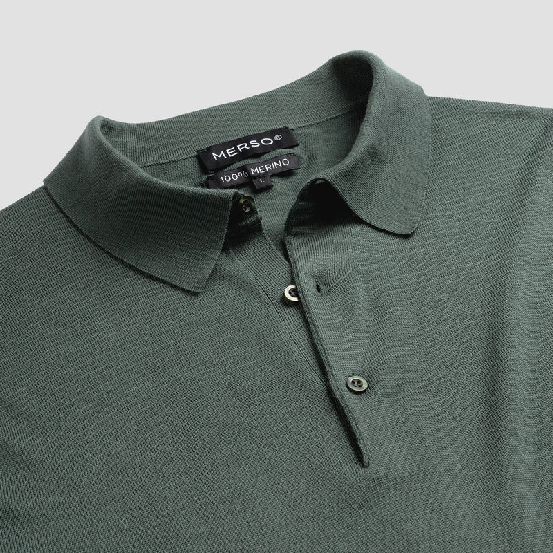 Polo Long Sleeve 100% Merino - Fernstone Green