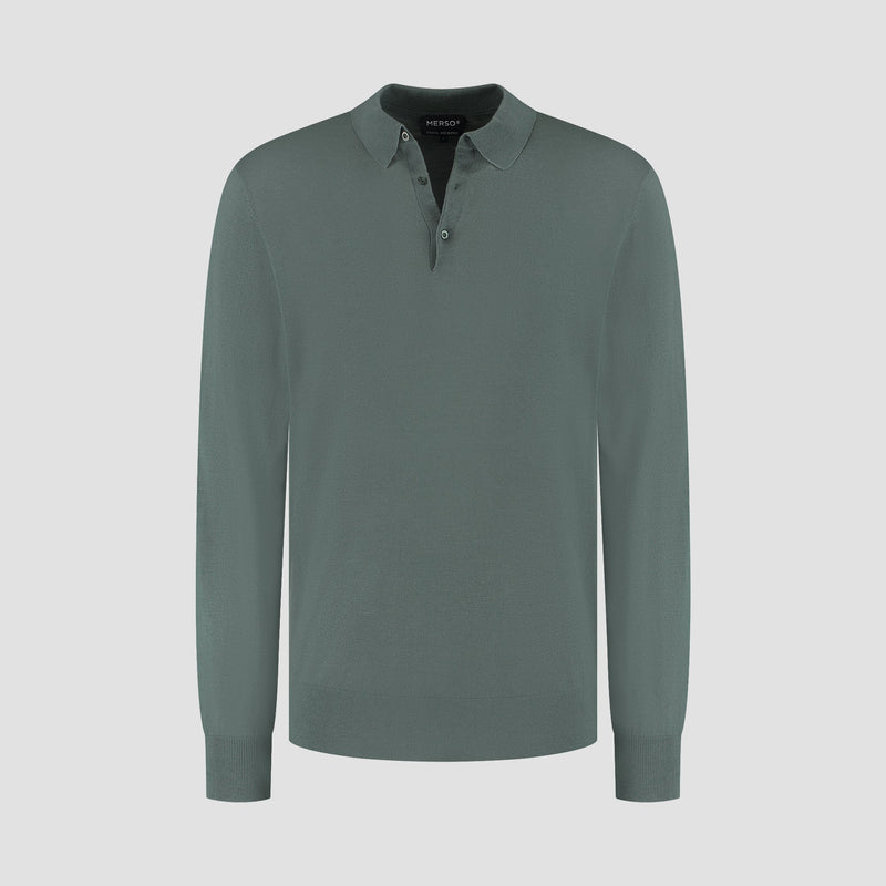 Polo Long Sleeve 100% Merino - Fernstone Green