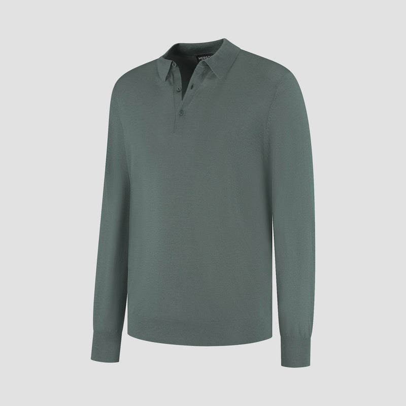 Polo Long Sleeve 100% Merino - Fernstone Green