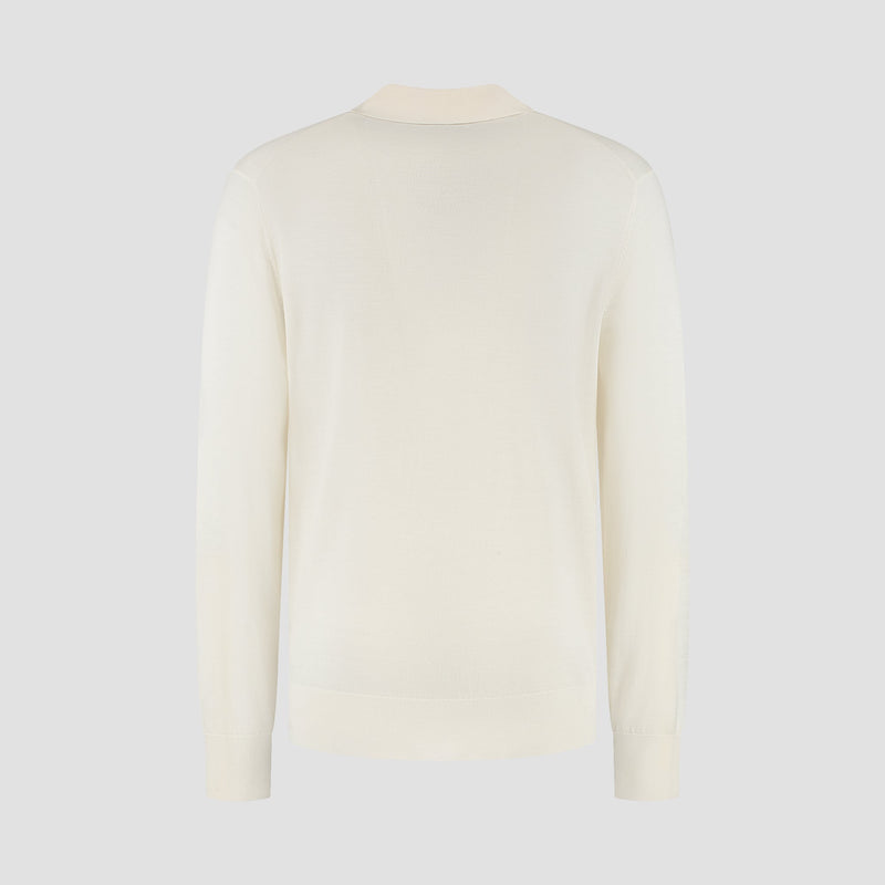Polo Long Sleeve 100% Merino  - Seachell White