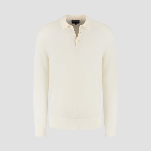 Polo Long Sleeve 100% Merino  - Seachell White