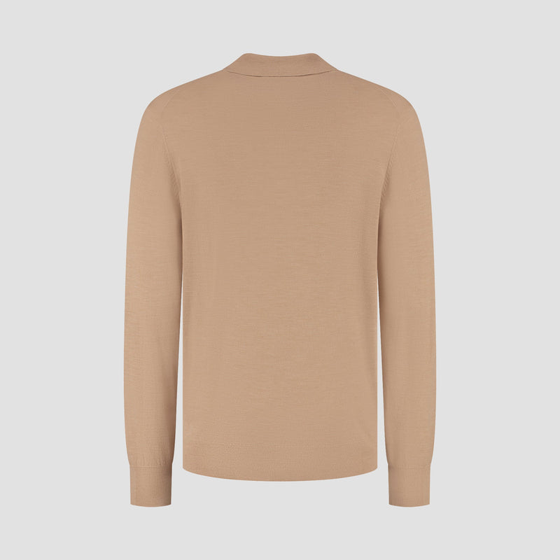 Polo Long Sleeve 100% Merino - Sahara Sand